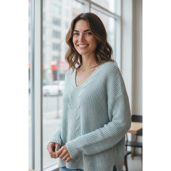 Coldwater Creek Women's Light Green/Blue Knit Sweater Size Large - Picture 1 of 6
